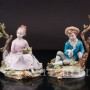 Парные фарфоровые статуэтки Девочка с букетом, мальчик с птицей, парная, кружевная, Capodimonte, Италия, сер. 20 в.