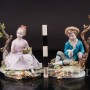 Парные фарфоровые статуэтки Девочка с букетом, мальчик с птицей, парная, кружевная, Capodimonte, Италия, сер. 20 в.