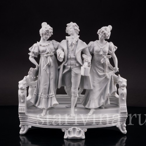 Фарфоровая композиция Куртуазная прогулка, бисквит, Scheibe-Alsbach, Германия, нач. 20 в.