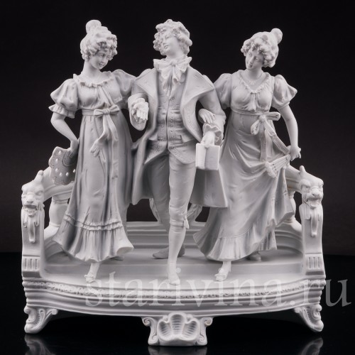 Фарфоровая композиция Куртуазная прогулка, бисквит, Scheibe-Alsbach, Германия, нач. 20 в.