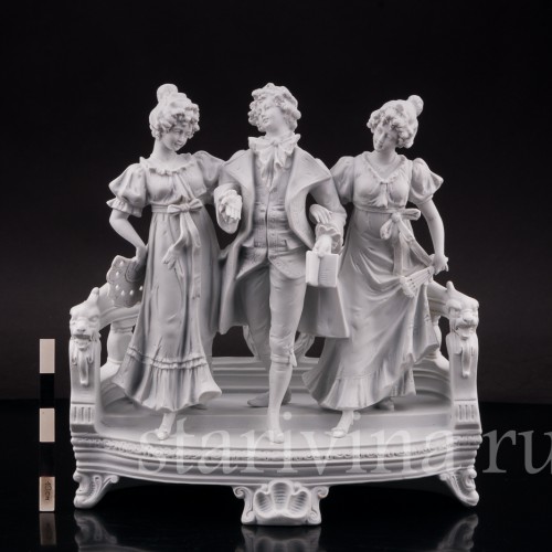 Фарфоровая композиция Куртуазная прогулка, бисквит, Scheibe-Alsbach, Германия, нач. 20 в.