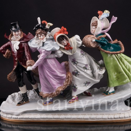Фарфоровая композиция Зима, весёлая прогулка на коньках, Scheibe-Alsbach, Германия, вт. пол. 20 в.