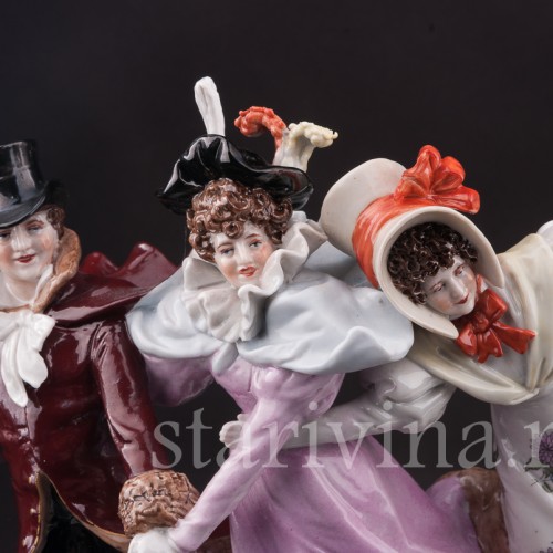 Фарфоровая композиция Зима, весёлая прогулка на коньках, Scheibe-Alsbach, Германия, вт. пол. 20 в.