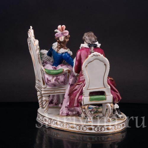 Фарфоровая композиция Ухаживание, кружевная, Volkstedt, Германия, до 1935 года.