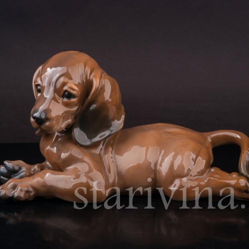 Фарфоровая статуэтка собаки Лежащий щенок таксы, Rosenthal, Германия, 1950-60 гг.