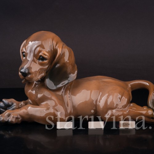 Фарфоровая статуэтка собаки Лежащий щенок таксы, Rosenthal, Германия, 1950-60 гг.