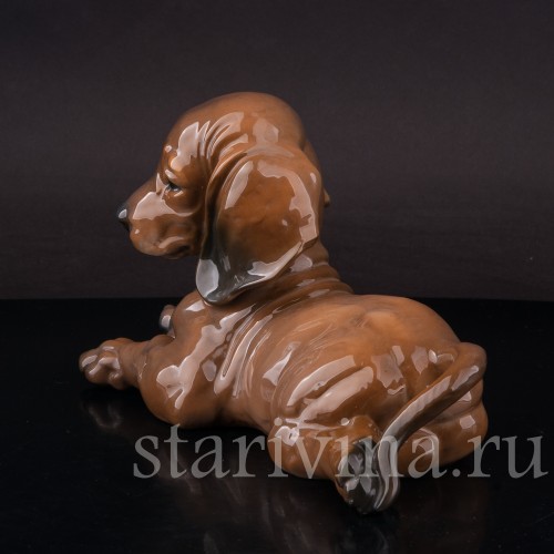 Фарфоровая статуэтка собаки Лежащий щенок таксы, Rosenthal, Германия, 1950-60 гг.