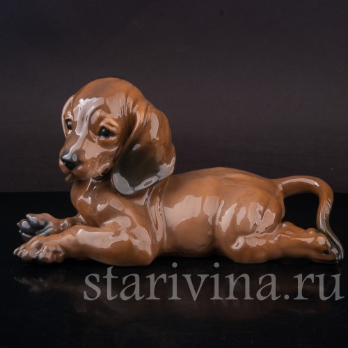 Фарфоровая статуэтка собаки Лежащий щенок таксы, Rosenthal, Германия, 1950-60 гг.