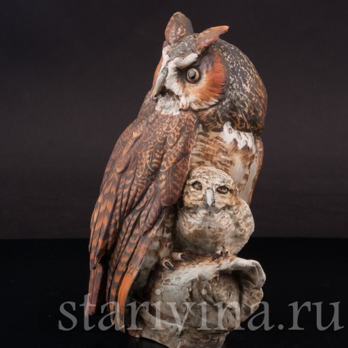 Бисквитная статуэтка птиц Сова с совёнком, Tay, Италия, вт. пол. 20 в.