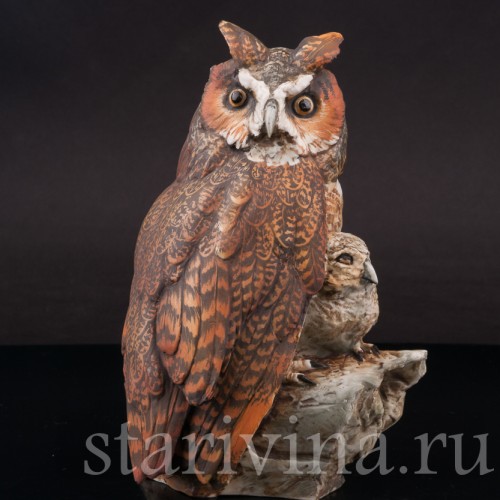Бисквитная статуэтка птиц Сова с совёнком, Tay, Италия, вт. пол. 20 в.