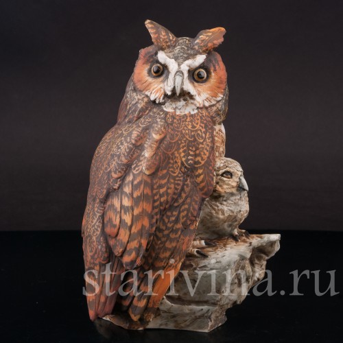 Бисквитная статуэтка птиц Сова с совёнком, Tay, Италия, вт. пол. 20 в.