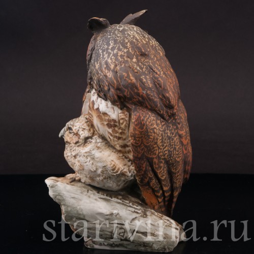 Бисквитная статуэтка птиц Сова с совёнком, Tay, Италия, вт. пол. 20 в.