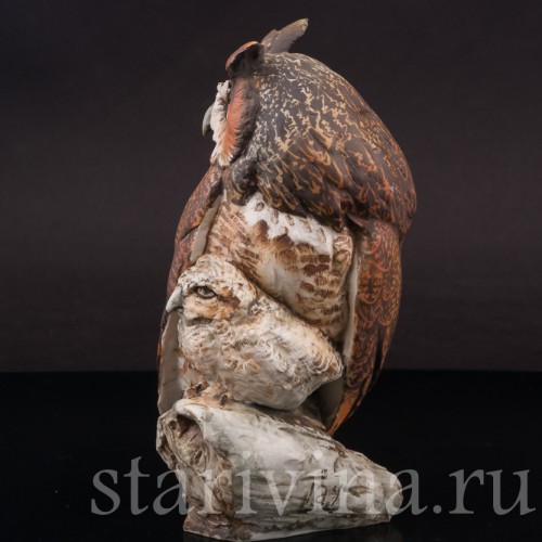 Бисквитная статуэтка птиц Сова с совёнком, Tay, Италия, вт. пол. 20 в.