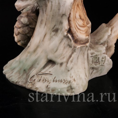 Фигурка птицы из фарфора Синица на еловой ветке, Tay, Италия, вт. пол. 20 в.