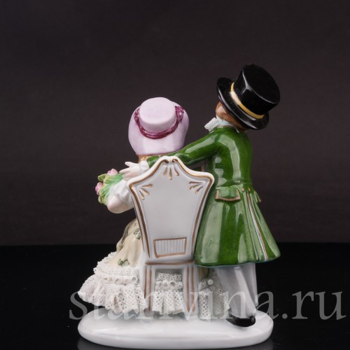 Фигурка из фарфора Пара детей, кружевная, Sitzendorf, Германия, вт. пол. 20 в.