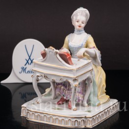 Фарфоровая статуэтка Девушка у клавесина, аллегория слуха, Meissen, Германия, 1949 г.