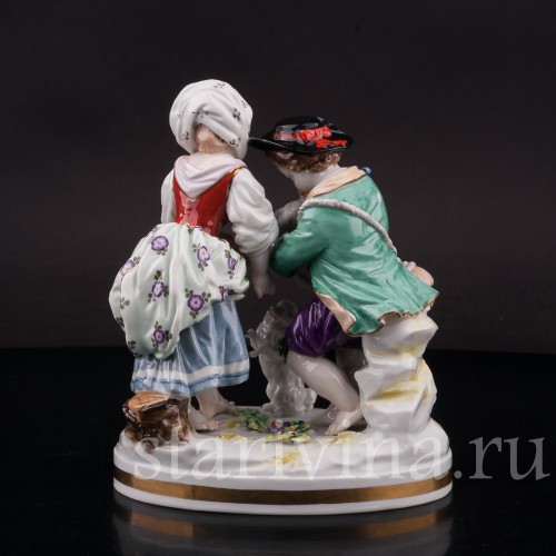 Фарфоровая статуэтка Дети с собачкой, Volkstedt, Германия, кон. 19 - нача. 20 вв.