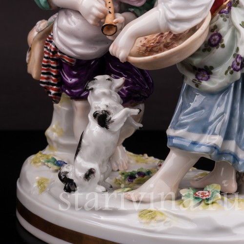 Фарфоровая статуэтка Дети с собачкой, Volkstedt, Германия, кон. 19 - нача. 20 вв.