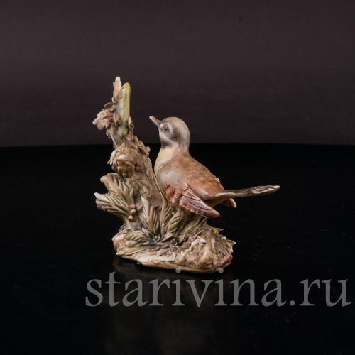 Фигурка птицы из фарфора Горная трясогузка и кузнечик Antonio Borsato, Италия, сер. 20 в.