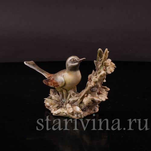 Фигурка птицы из фарфора Горная трясогузка и кузнечик Antonio Borsato, Италия, сер. 20 в.