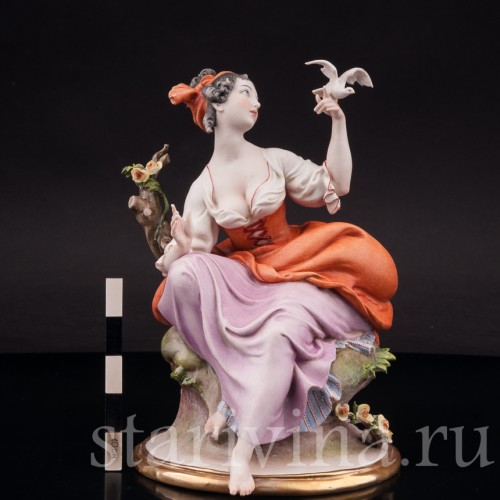 Бисквитная статуэтка Девушка с голубем, Giuseppe Cappe, Италия, 1959 г.