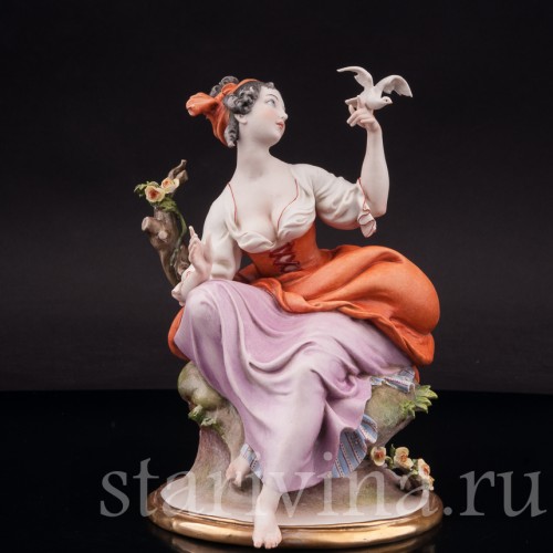 Бисквитная статуэтка Девушка с голубем, Giuseppe Cappe, Италия, 1959 г.