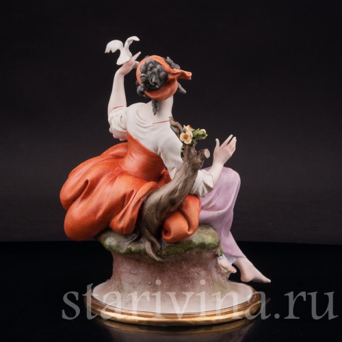 Бисквитная статуэтка Девушка с голубем, Giuseppe Cappe, Италия, 1959 г.