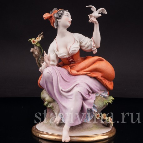 Бисквитная статуэтка Девушка с голубем, Giuseppe Cappe, Италия, 1959 г.