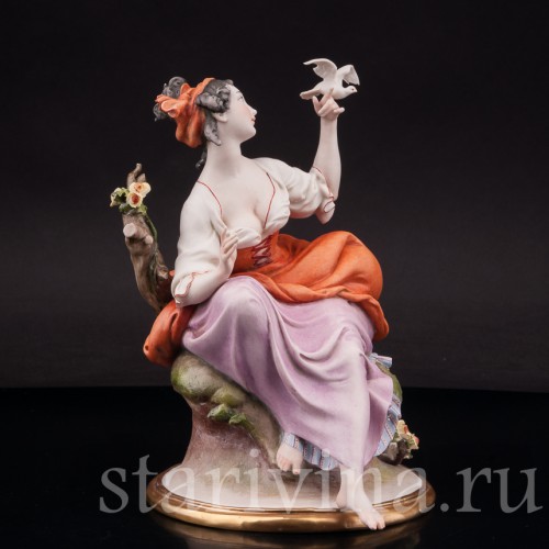 Бисквитная статуэтка Девушка с голубем, Giuseppe Cappe, Италия, 1959 г.