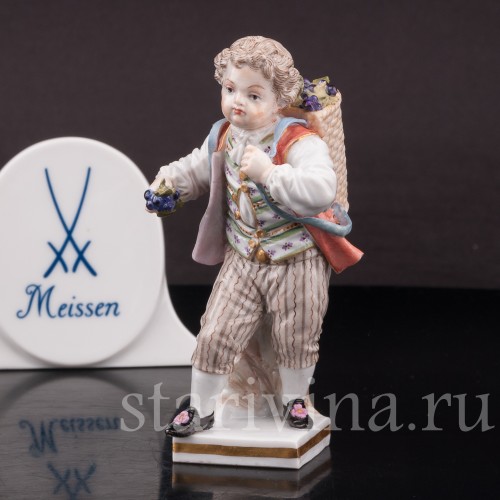 Фарфоровая статуэтка Мальчик с корзиной винограда, Meissen, Германия, сер. 19 - нач. 20 вв.