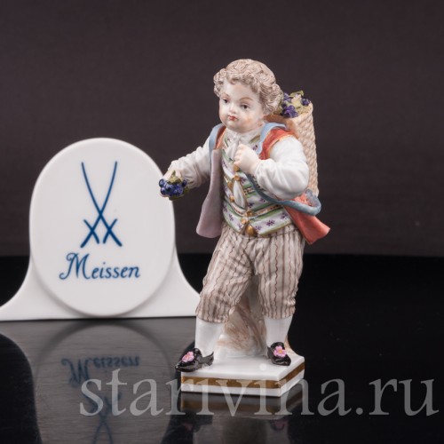 Фарфоровая статуэтка Мальчик с корзиной винограда, Meissen, Германия, сер. 19 - нач. 20 вв.