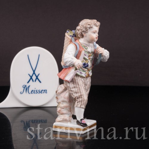 Фарфоровая статуэтка Мальчик с корзиной винограда, Meissen, Германия, сер. 19 - нач. 20 вв.