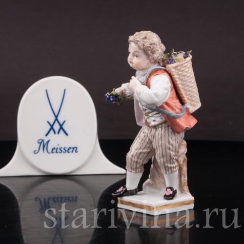 Фарфоровая статуэтка Мальчик с корзиной винограда, Meissen, Германия, сер. 19 - нач. 20 вв.