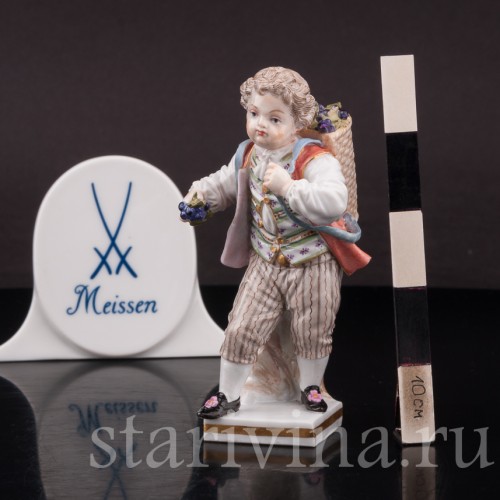 Фарфоровая статуэтка Мальчик с корзиной винограда, Meissen, Германия, сер. 19 - нач. 20 вв.
