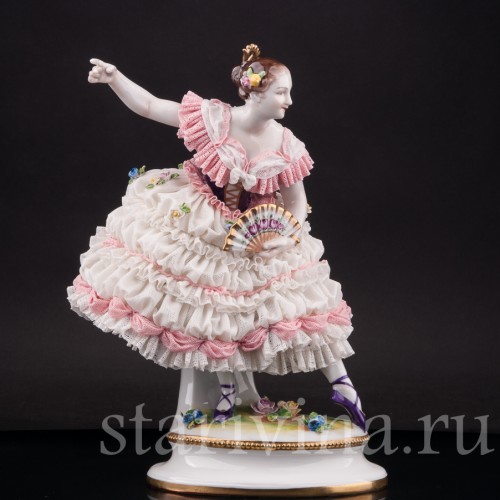 Фарфоровая статуэтка танцовщицы Фанни Эльслер, кружевная, Volkstedt, Германия, вт. пол. 20 в.