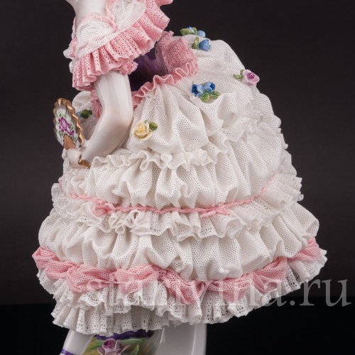 Фарфоровая статуэтка танцовщицы Фанни Эльслер, кружевная, Volkstedt, Германия, вт. пол. 20 в.