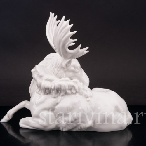 Фарфоровая статуэтка Лежащий лось, Hutschenreuther, Германия, 1939 - 1965 гг.