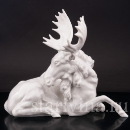 Фарфоровая статуэтка Лежащий лось, Hutschenreuther, Германия, 1939 - 1965 гг.