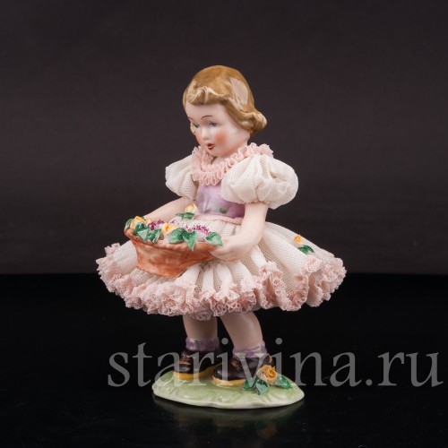 Фигурка из фарфора Девочка с цветами, кружевная, Karl Klette, Германия, 1962-90 гг.