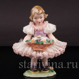Фигурка из фарфора Девочка с цветами, кружевная, Karl Klette, Германия,, 1962-90 гг.