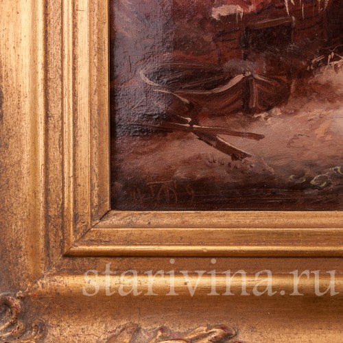 Картина маслом на холсте Зимний вечер на канале, Германия, кон. 19 в.