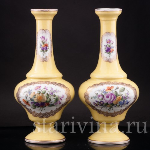 Декоративные Парные жёлтые вазы, Helena Wolfsohn, Германия, 1875-1883 гг.