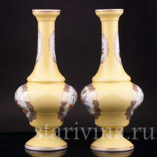 Декоративные Парные жёлтые вазы, Helena Wolfsohn, Германия, 1875-1883 гг.