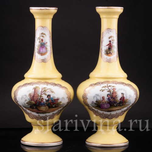 Декоративные Парные жёлтые вазы, Helena Wolfsohn, Германия, 1875-1883 гг.