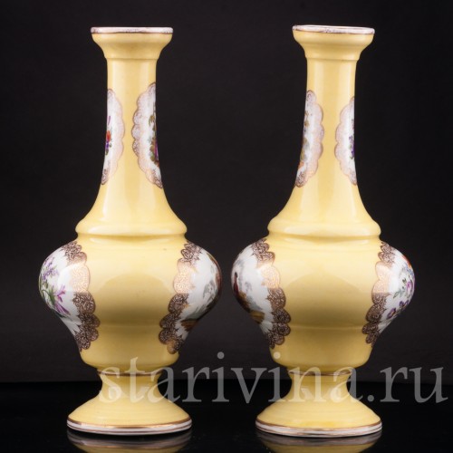 Декоративные Парные жёлтые вазы, Helena Wolfsohn, Германия, 1875-1883 гг.