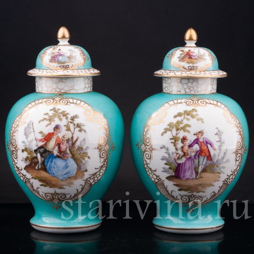 Декоративные вазы-урны Пасторальные сцены, Helena Wolfsohn, Германия, 1870-80е гг.