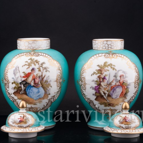 Декоративные вазы-урны Пасторальные сцены, Helena Wolfsohn, Германия, 1870-80е гг.