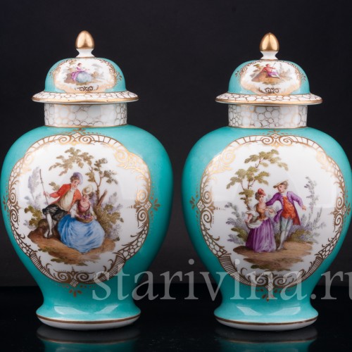 Декоративные вазы-урны Пасторальные сцены, Helena Wolfsohn, Германия, 1870-80е гг.