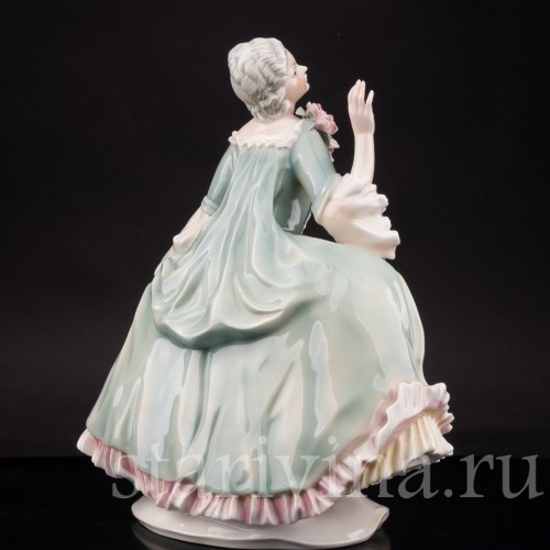 Статуэтка из фарфора Дама в зелёном платье, украшенном розами, Karl Ens, Германия, 1920-30 гг.