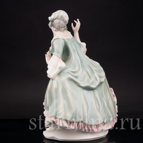 Статуэтка из фарфора Дама в зелёном платье, украшенном розами, Karl Ens, Германия, 1920-30 гг.